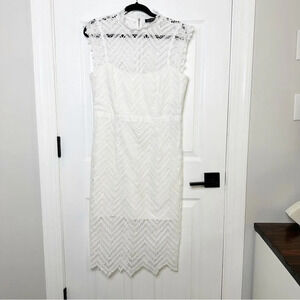 BARDOT Imogen High Neck White Crochet Lace‎ Midi Dress Size US 10/Large Cocktail